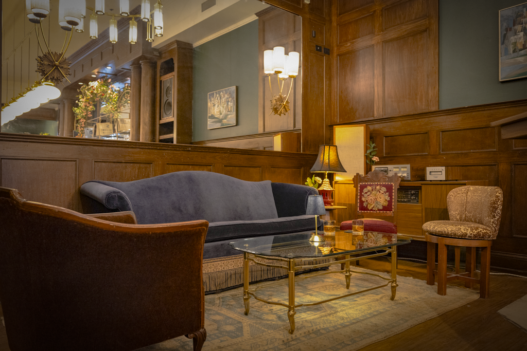 The Guild bar rail, lounge seating, and Hi-Fi listening area